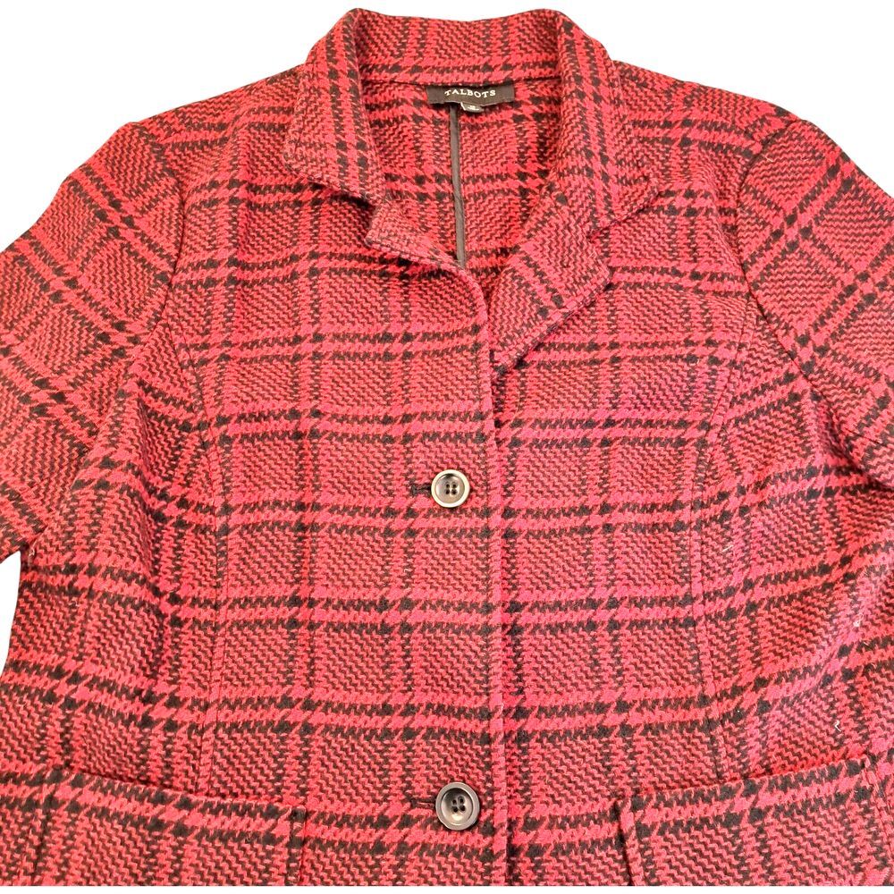 Talbots Wool Blend Blazer Womens‎ 12 Red Black Plaid Lined Jacket Classic Preppy - Picture 3 of 10